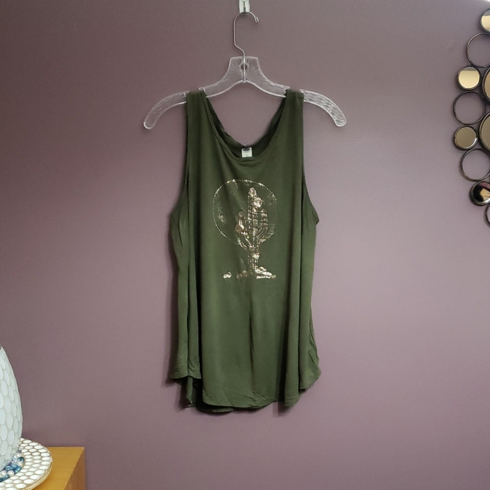 Olive Tank Top with Silver Cactus Detail